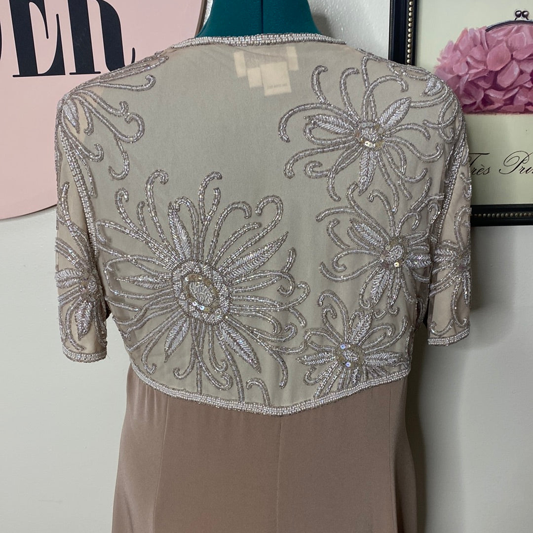 TAUPE SEQUIN BODICE EVENING GOWN SZ 18