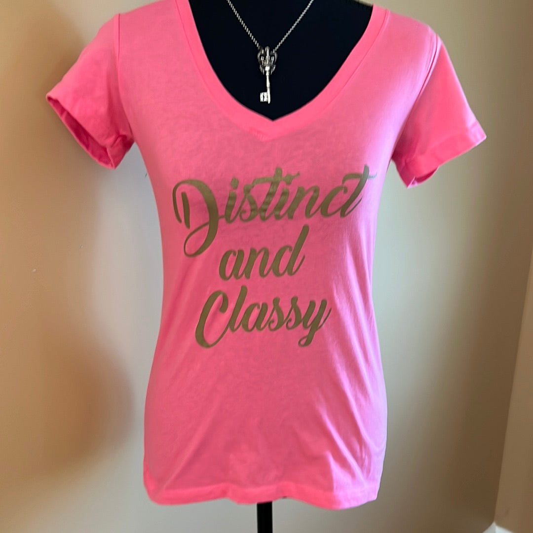 Distinct And Classy V Neck Pink  T