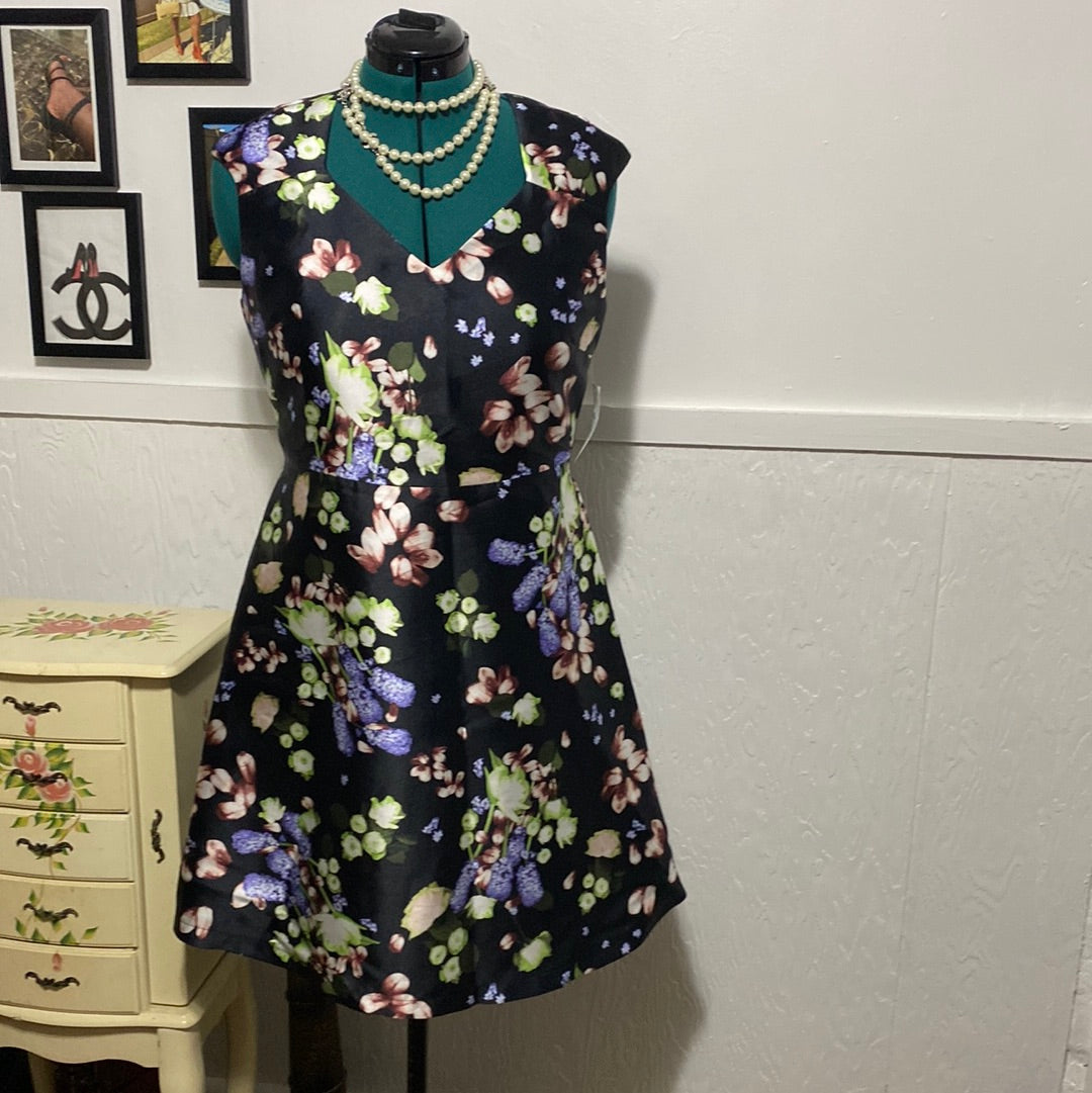 JM Studio Black Multi Color floral  Dress Sz10 NWT