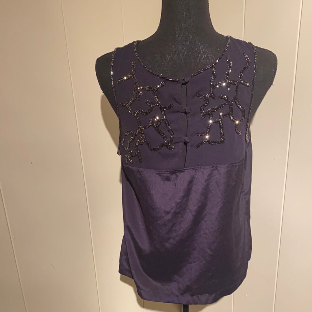 NO LABEL NAVY SEQUIN BLOUSE SZ XS