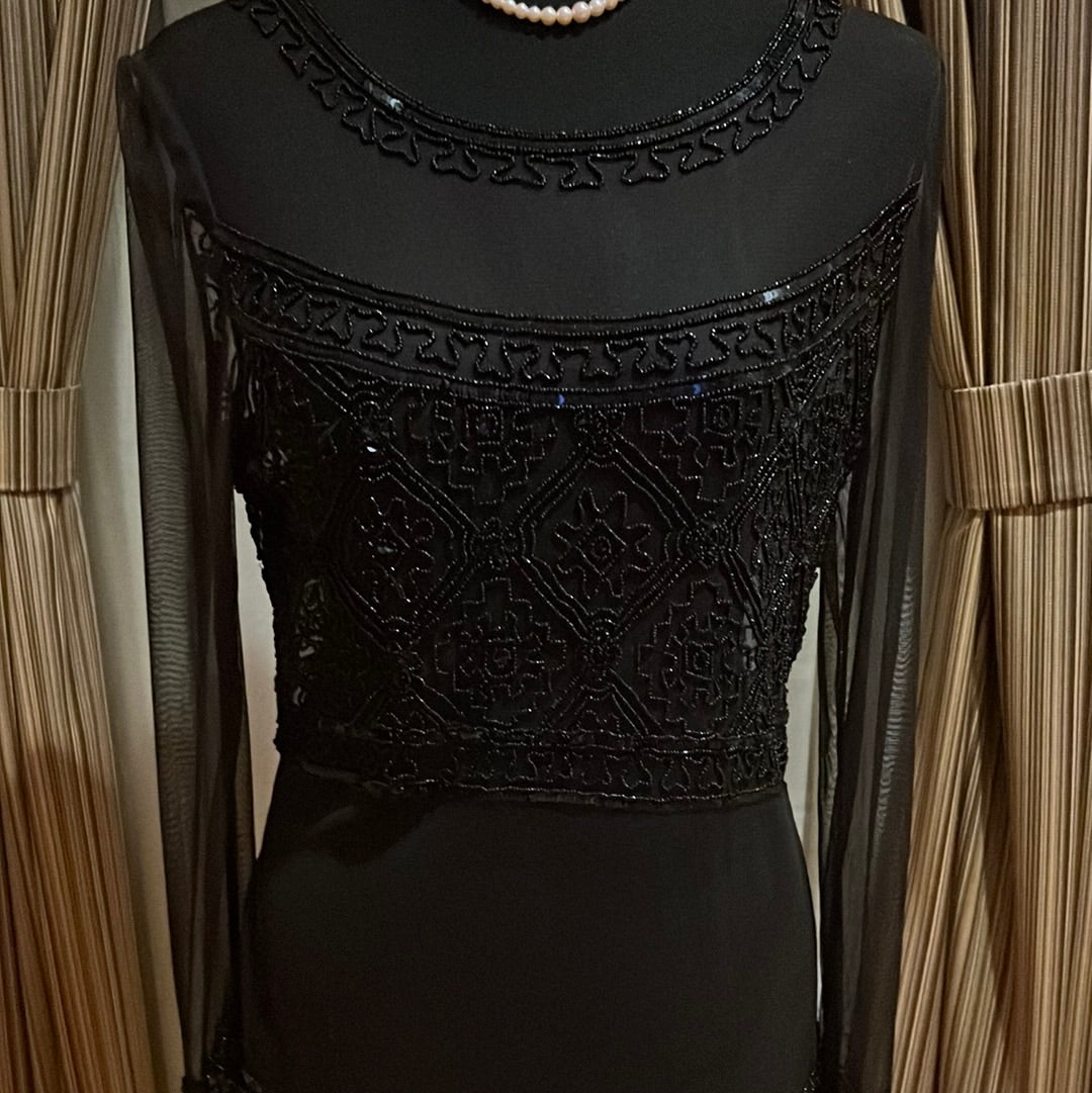 Sheer ADRIANNA PAPELL BLACK SHEER BEADED BLOUSE SZ M
