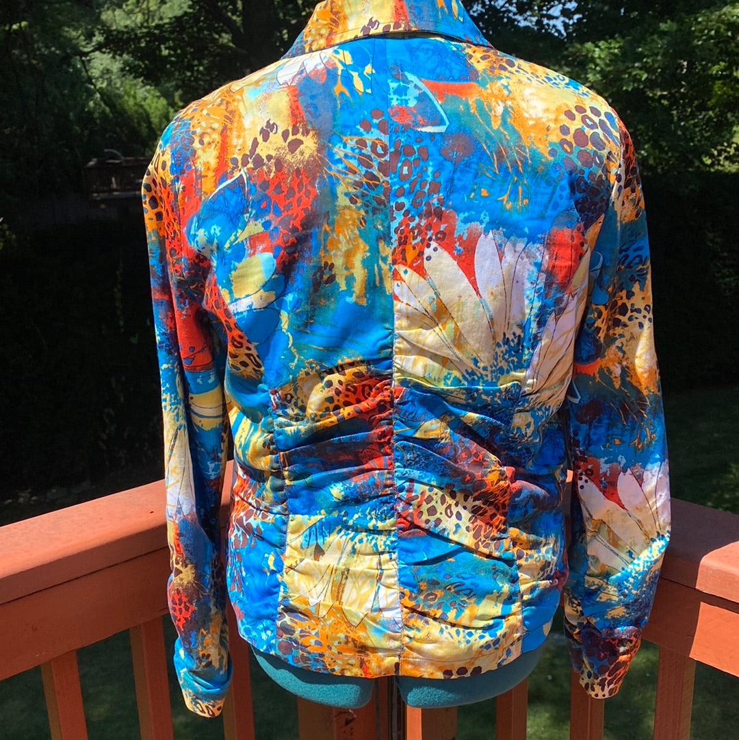 703 TONI MORGAN TEAL PRINTED JACKET SZ M