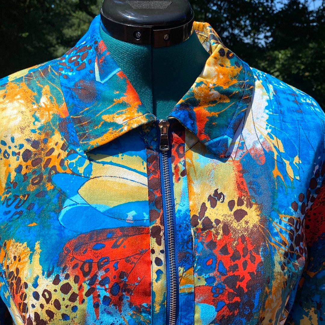 703 TONI MORGAN TEAL PRINTED JACKET SZ M
