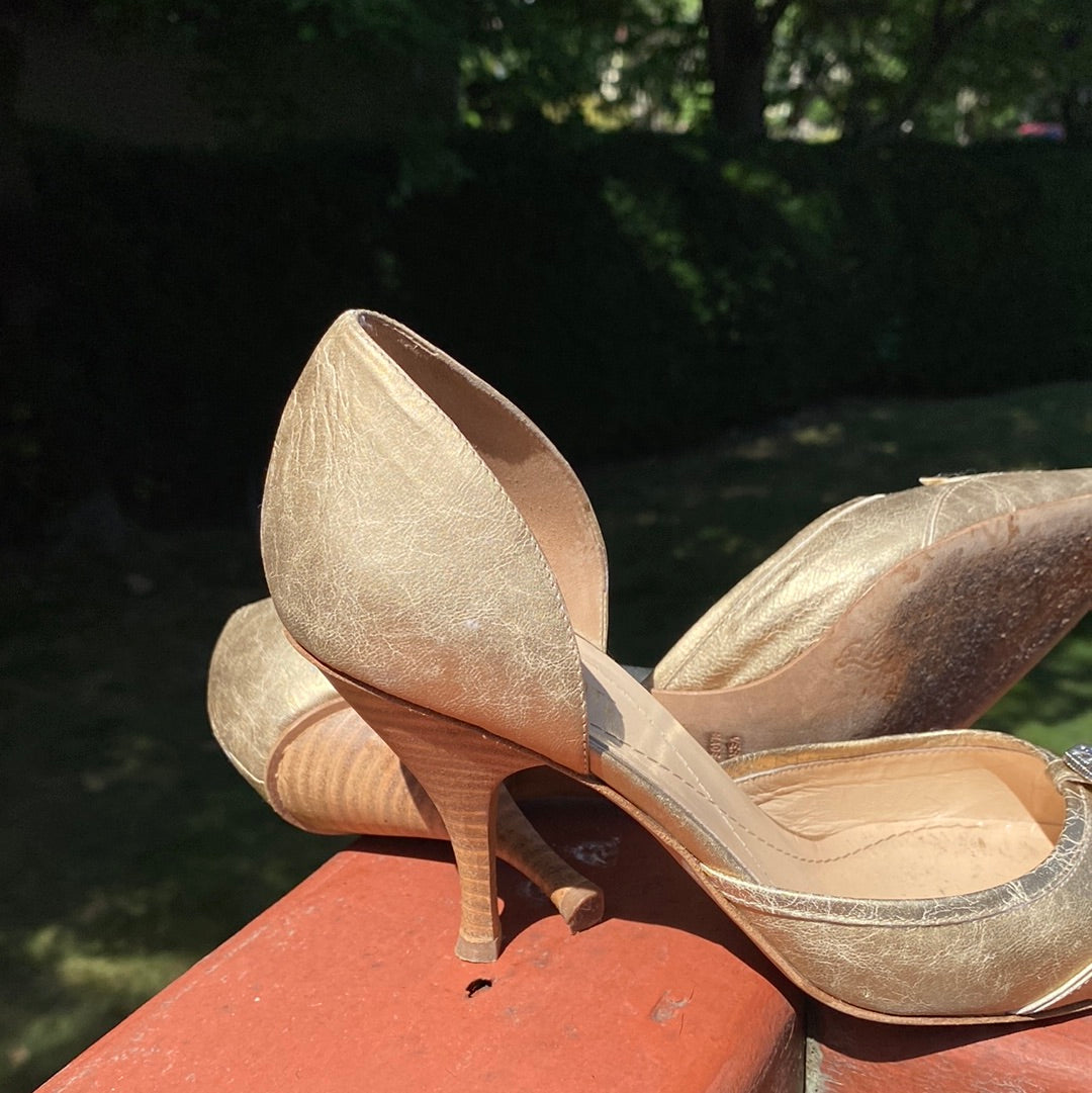 LUCADELMONTE GOLD LEATHER SHOES FROM ITALY SZ 40