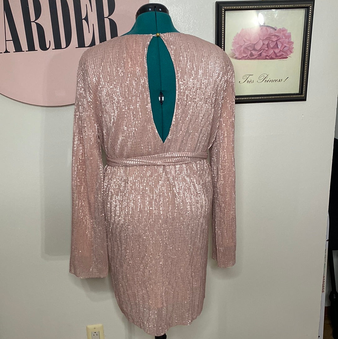 1108 Club L Pink Sequin Dress W/ Belt  SZ 16