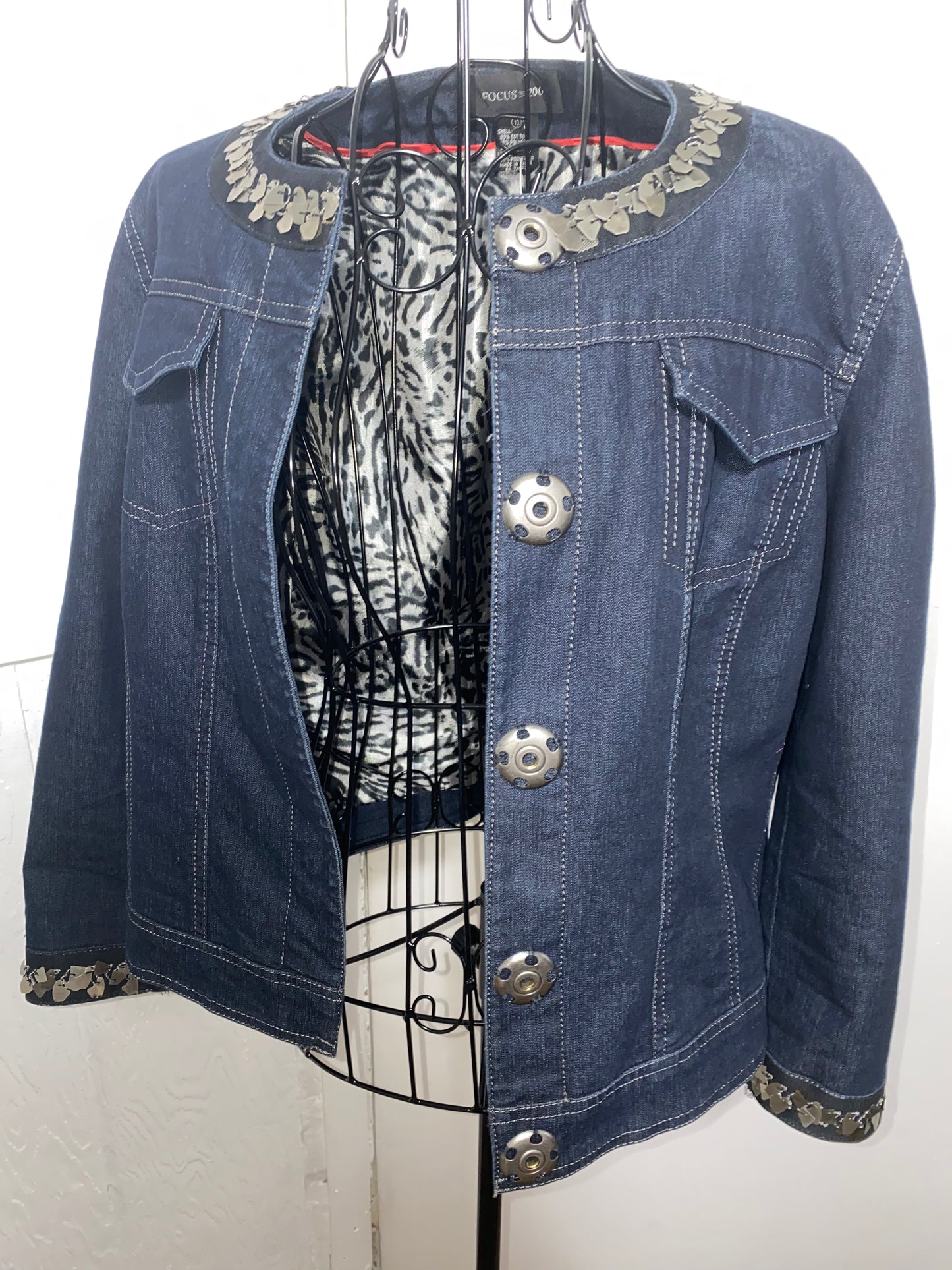 3.30 Focus 2000 Jean jacket w/adornments Sz 10