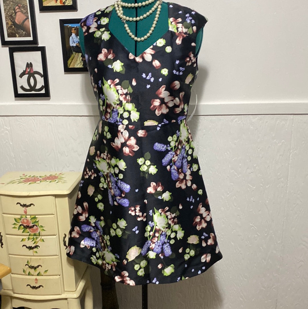 JM Studio Black Multi Color floral  Dress Sz10 NWT