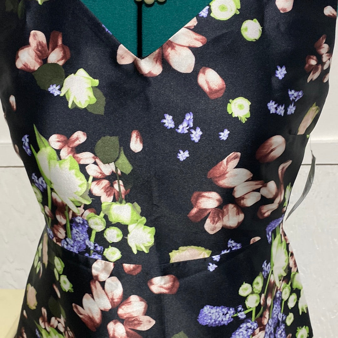 JM Studio Black Multi Color floral  Dress Sz10 NWT