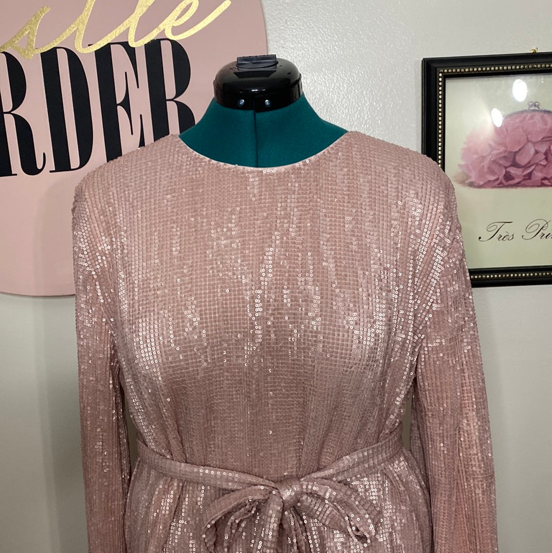 1108 Club L Pink Sequin Dress W/ Belt  SZ 16