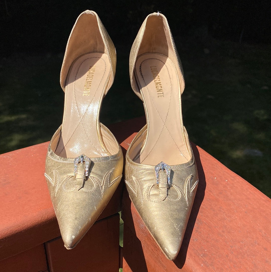 LUCADELMONTE GOLD LEATHER SHOES FROM ITALY SZ 40