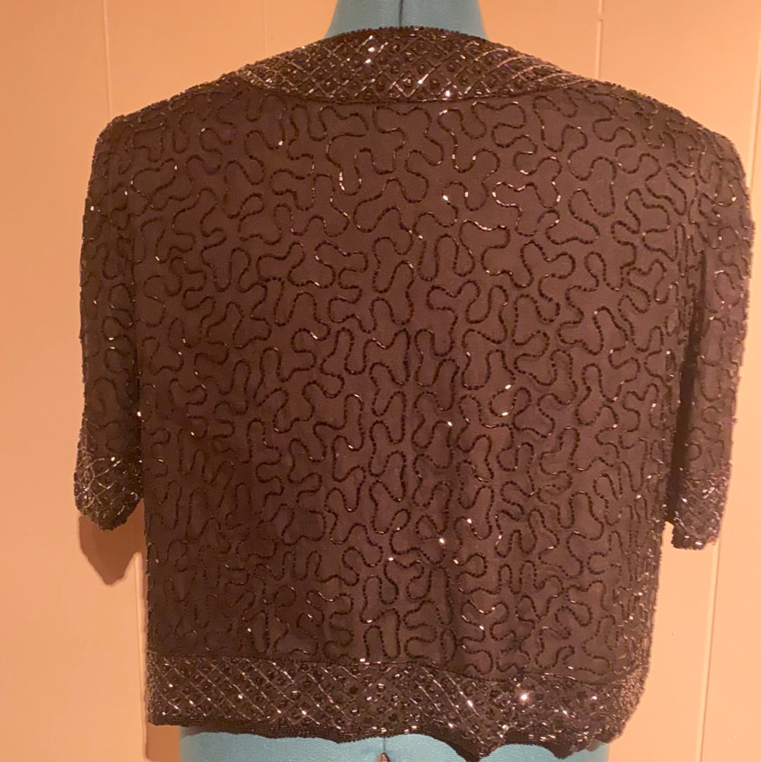 BRILLANTE 100% SILK BLACK SEQUIN EVENING JACKET SZ XL