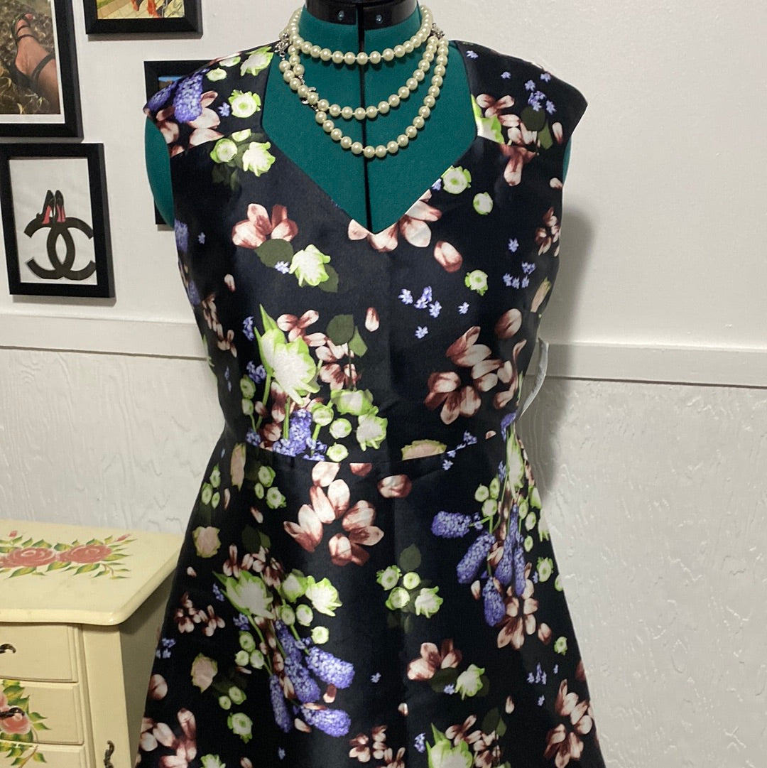 JM Studio Black Multi Color floral  Dress Sz10 NWT