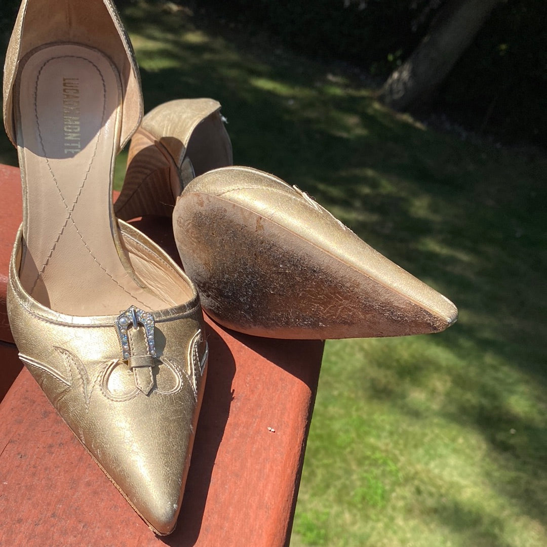 LUCADELMONTE GOLD LEATHER SHOES FROM ITALY SZ 40