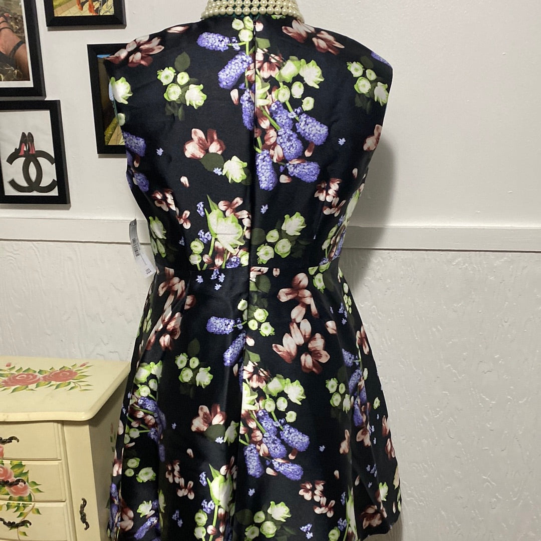 JM Studio Black Multi Color floral  Dress Sz10 NWT