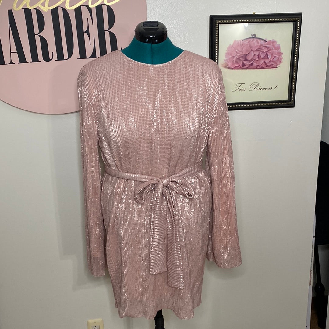 1108 Club L Pink Sequin Dress W/ Belt  SZ 16