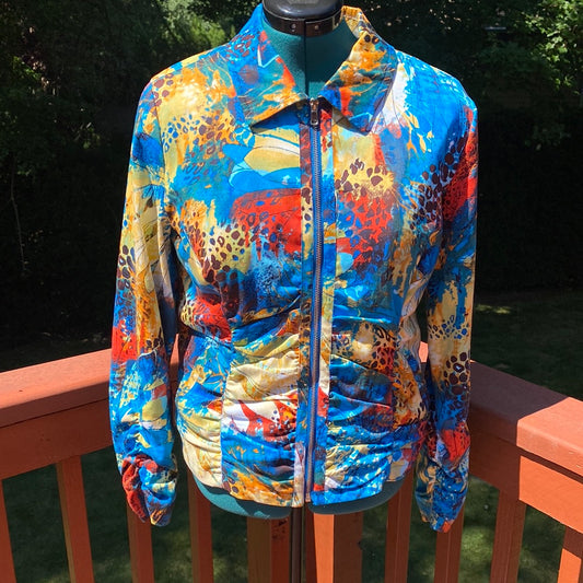 703 TONI MORGAN TEAL PRINTED JACKET SZ M